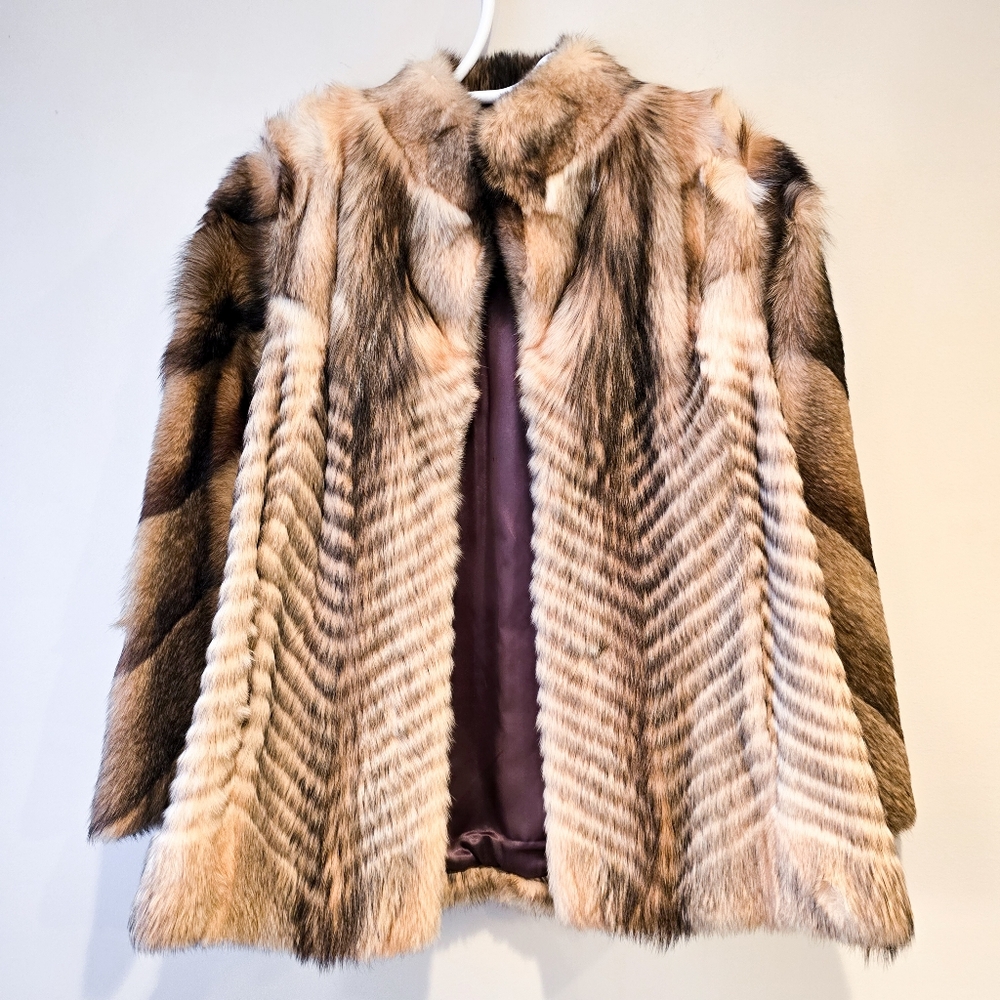Vintage 70s Chevron Fur Coat coyote pelt Safuron